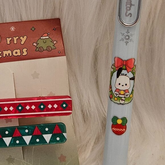 NWT Pochacco Christmas Holiday Hair Clips and Pen - Picture 3 of 3